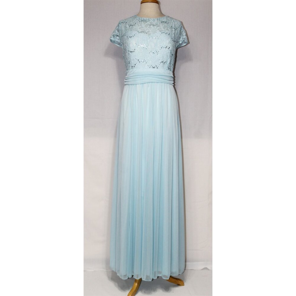 Celavie #6371 Long Lace and Chiffon Gown- Size 3X- Light Blue- New W/Tags